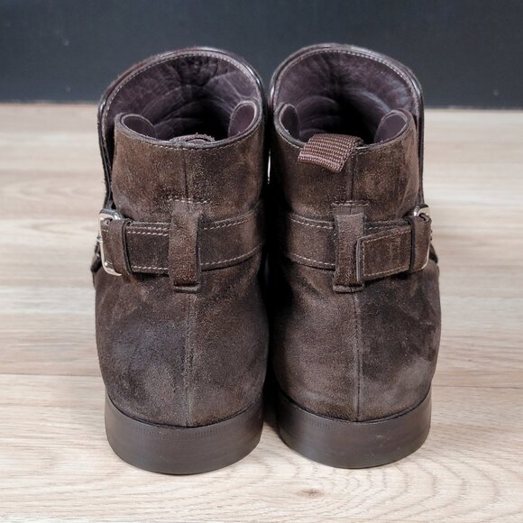 PRADA Ankle Boots Mens Size 7 US Brown Suede Buckle Square Toe Made In Italy - Picture 4 of 14
